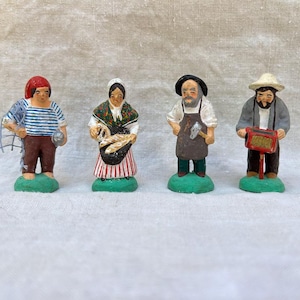 French Santons, Nativity Figurines from Provence, Lagrange, Set of 4 Terra Cotta 2 1/2&quot; Miniature Christmas Figurines, Doll House Figurines