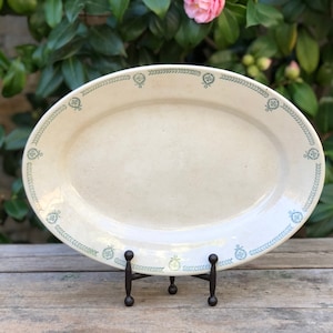 Antique French Ironstone Platter: Faiencerie de Castres Green Transferware