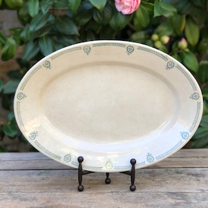 Antique French Ironstone Platter, Vintage French Faience Serving Tray, Marked Faiencerie de Castres, Green Transferware Platter, French