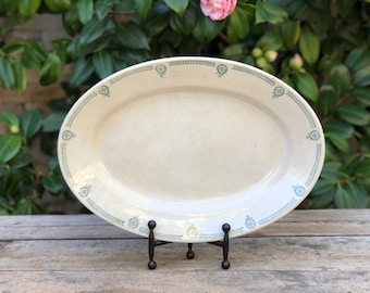 Antique French Ironstone Platter, Vintage French Faience Serving Tray, Marked Faiencerie de Castres, Green Transferware Platter, French