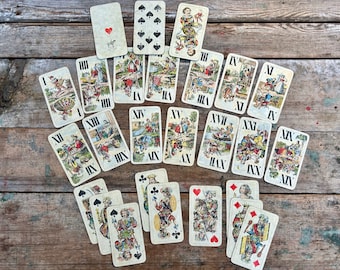 Antique Tarot Cards, Vintage Playing Cards Vienna Austria, Set of 26 Antique Cards, Ferd. Piatnik & Sohne, Ephemera, Fortune Telling, 1900s