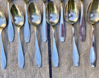 French 1910s Paris Silver Set 11 Spoons, Made in Paris Silver Plate Silver Flatware, 1910s Art Deco Paris Silver Spoons Utensils, Hallmarked