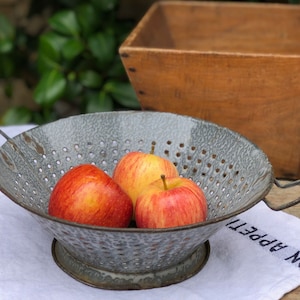 Vintage Speckled Gray Enamelware Colander - French Country Kitchen