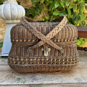 French Wicker Basket, Vintage Market Basket, 1900s Large French Basket With Handles, Bressan Basket, Wicker Produce Basket, Kitchen Storage