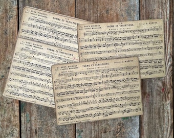 Antique French Sheet Music Cards, Set of 4, French Band Cards, Printed and Handwritten, 1800s Printed in Paris, Double Sided Sheet Music