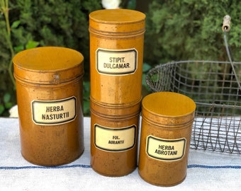 German Apothecary Jar, Storage Tin, Vintage Pharmacy Tin, Storage Jar, Latin Label, Antique Canister, Shelf Decor, Pharmacist Gift, Kitchen