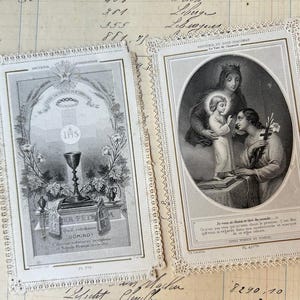 Antique French Holy Cards - 1880s Lace Canivet Prayer Cards, Set of 2