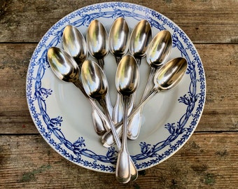 Antique French Silver Plate Teaspoons, Coffee Spoons, French Tasting Spoons, Set of 9, Vintage French Utensils, Set French Tea Spoons