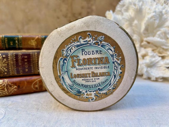 Antique French Florina Powder Box - Lorenzy Palanca Marseille, Art Nouveau Vanity Box, Cosmetic Advertising View 4