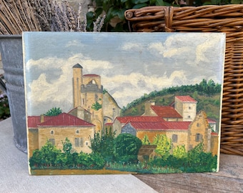 French Painting 1939, Antique Provence Signed Painting, Vintage French Landscape Painting, Antique Shelf Decor, Unframed Provence Painting