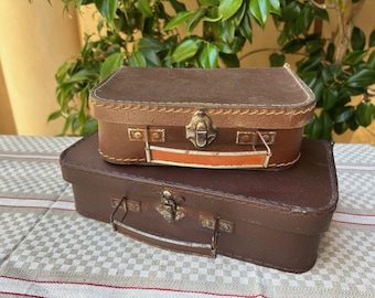 2 Doll Suitcases, 50s French Paperboard Jewelry Keepsake Boxes, Kids Toy Suitcases, Office Shelf Decor Riser French Paperboard Mini Luggage
