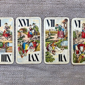 Antique Piatnik Tarot Cards: Vienna Game Cards, Set of 4
