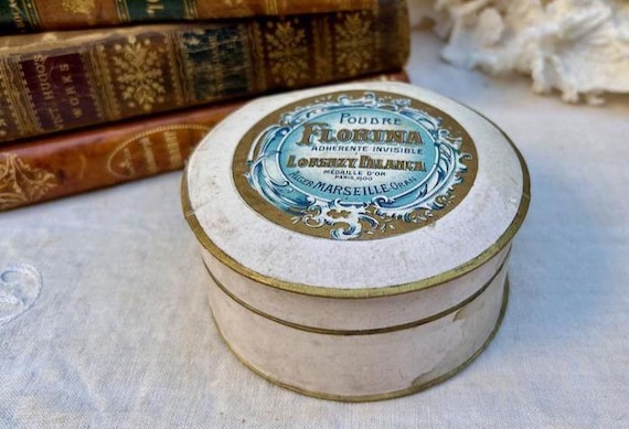 Antique French Florina Powder Box - Lorenzy Palanca Marseille, Art Nouveau Vanity Box, Cosmetic Advertising View 3