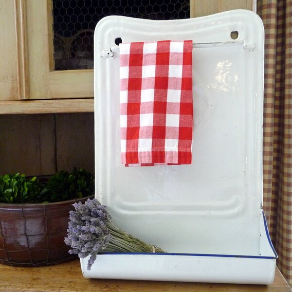 Vintage Wall Rack Towel Rack Utensil Rack White Enamel Ware Granite Ware French Kitchen Farmhouse Cottage Kichen
