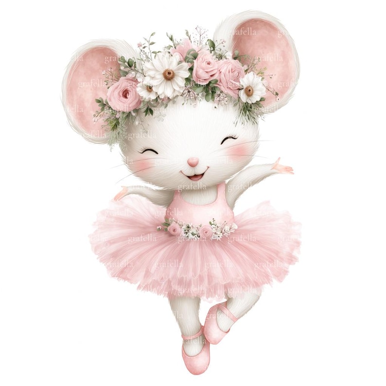 10 Ballerina Mouse Clipart, Pink Mouse Ballet Clipart, Watercolor Mouse ...
