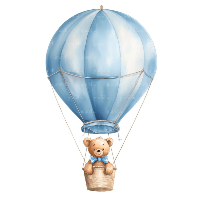 9 Blue Teddy Bear Hot Air Balloon Clipart, Bear Clipart, Watercolor Boy ...