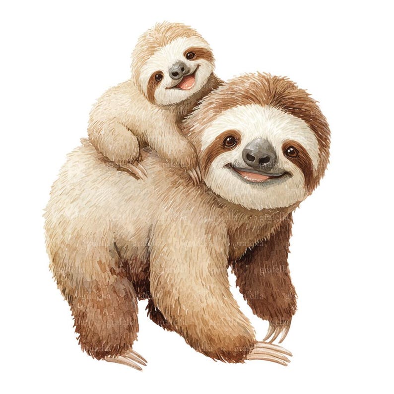 12 Mommy and Baby Sloth Clipart, Cute Sloth Clipart, Watercolor Sloth ...