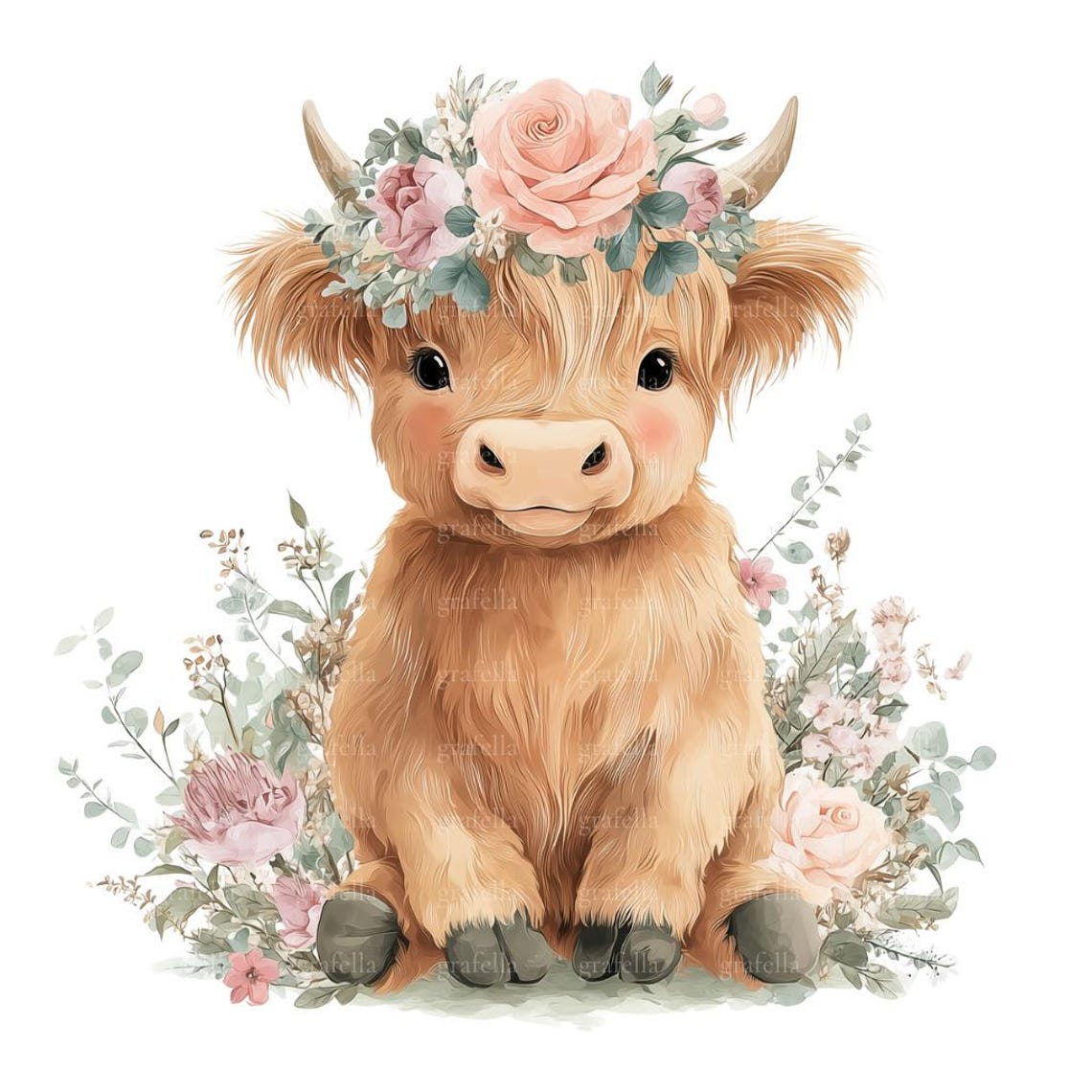 6 Highland Cow Clipart, Holy Cow Baby Shower Clipart, Watercolor Cow ...
