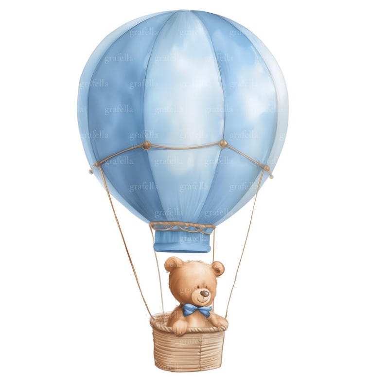 9 Blue Teddy Bear Hot Air Balloon Clipart, Bear Clipart, Watercolor Boy ...