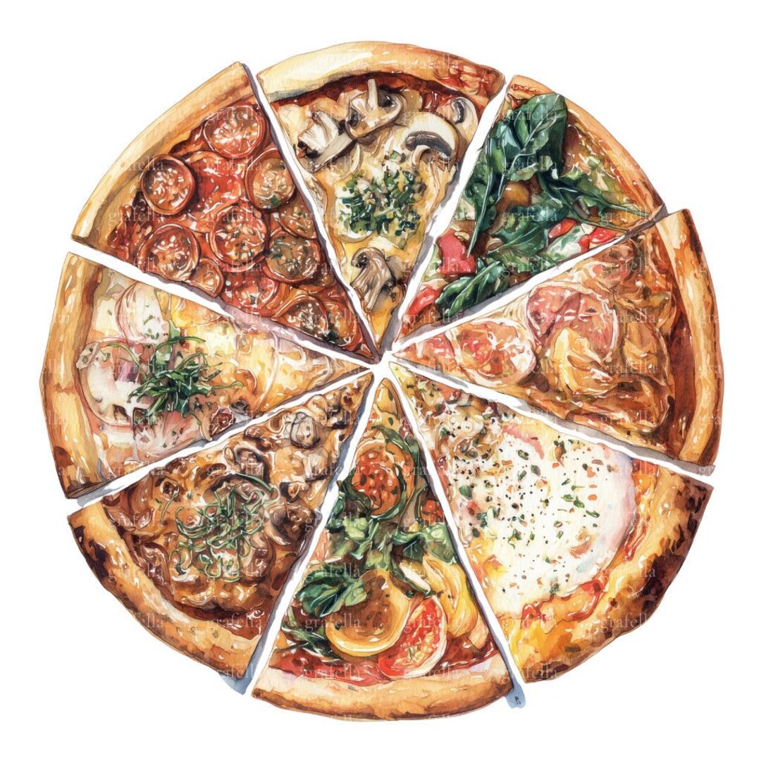 6 Pizza Clipart, Pizza Slice Clipart, Watercolor Pan Pizza Clipart ...