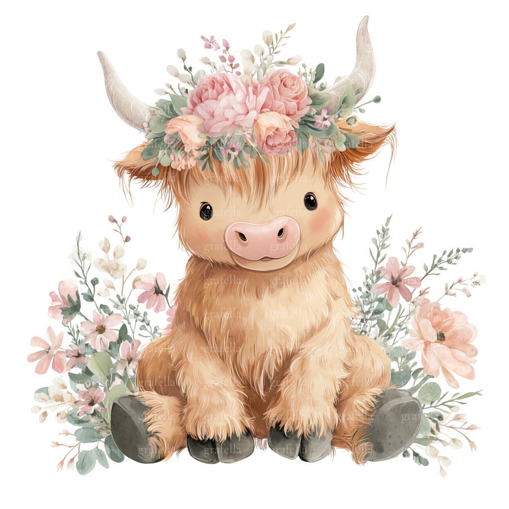 6 Highland Cow Clipart, Holy Cow Baby Shower Clipart, Watercolor Cow ...