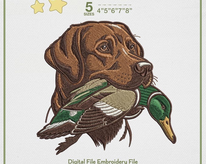 Hunting Dogs Patterns Hunting Dog Embroidery Design, Chocolate Lab With Mallard Duck ...