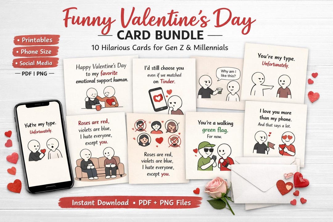 Funny Valentine’s Day Card Bundle | Gen Z Valentines | Situationship ...