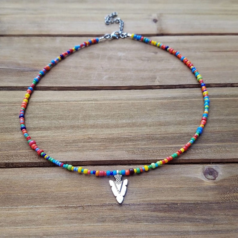 Multicolor Arrowhead Necklace Beaded Arrowhead Choker