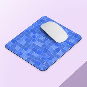 Blue Wavy Tile Pattern Mouse Pad | Geometric Mosaic Desk Mat