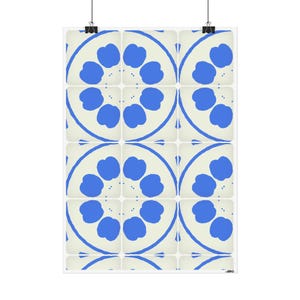 Blue Floral Tile Pattern Poster | Geometric Wall Art