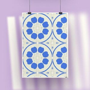 Blue Floral Tile Pattern Poster | Geometric Wall Art