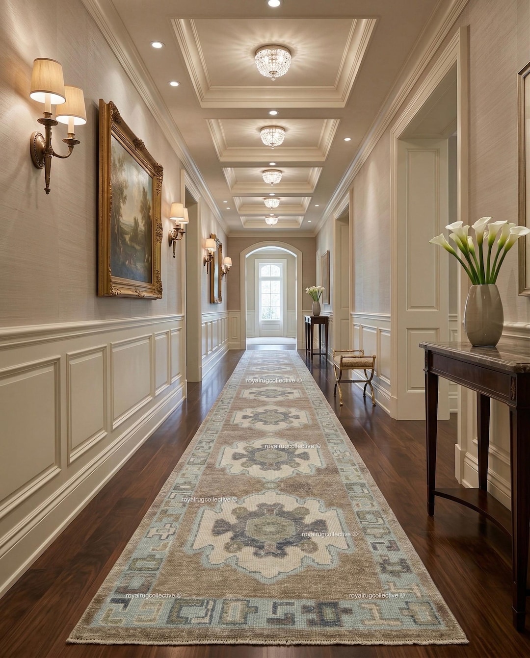 Taupe Entry Rug Muted Taupe Blue Oushak Runner | Vintage Turkish Hallway-entryway Rug ...