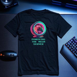 Powering The Main Server Shirt, Funny IT Humor Tee, Cyberpunk Hamster Gift, Sysadmin Techwear, Programmer Meme Apparel, PC Gamer Top
