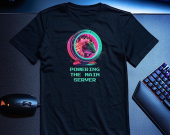 Powering The Main Server Shirt, Funny IT Humor Tee, Cyberpunk Hamster Gift, Sysadmin Techwear, Programmer Meme Apparel, PC Gamer Top