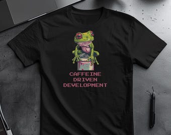 Caffeine Driven Development Shirt, Funny Programmer Frog Tee, Developer Burnout Gift, IT Coding Top, Software Engineer Techwear Apparel