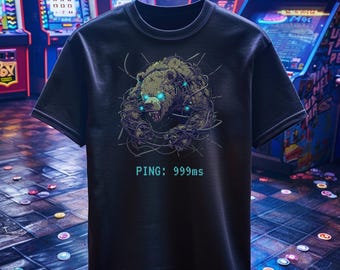 Lag Bear Gamer Shirt, Ping 999ms Cyberpunk Tee, Funny PC Gaming Gift, Techwear Animal Top, Retro Arcade Apparel, Gamer Rage Humor, Edgy