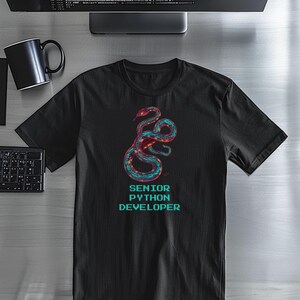 Senior Python Developer Shirt, Cyberpunk Snake Tattoo Tee, Funny Python Coder Gift for Software Engineers & Data Scientists