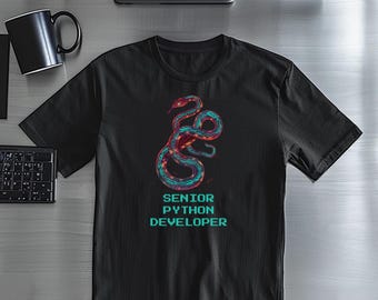 Senior Python Developer Shirt, Cyberpunk Snake Tattoo Tee, Funny Python Coder Gift for Software Engineers & Data Scientists