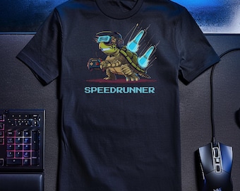 Speedrunner Shirt, 16-Bit Pixel Art Turtle Gamer Tee, Funny Retro Speedrun Gift for Video Game Lovers & Streamers