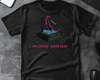 Access Denied Dragon Shirt, Funny Cybersecurity Gift, Network Engineer Tee, Sysadmin Tech Humor Top, Pixel Art Hacker Apparel, InfoSec