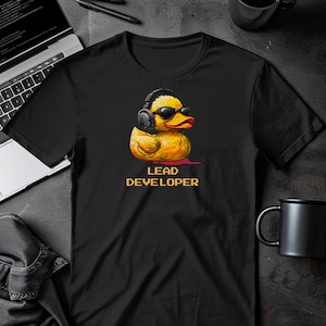 Lead Developer Shirt, 16-Bit Pixel Art Programmer Duck Tee, Funny Rubber Duck Debugging Gift for Software Engineers & Coders