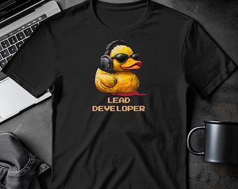 Lead Developer Shirt, 16-Bit Pixel Art Programmer Duck Tee, Funny Rubber Duck Debugging Gift for Software Engineers & Coders