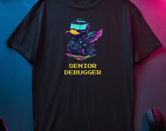 Rubber Duck Debugging Shirt, Cyberpunk Programmer Tee, Funny Software Engineer Gift, Senior Debugger Techwear, IT Coding Humor Top