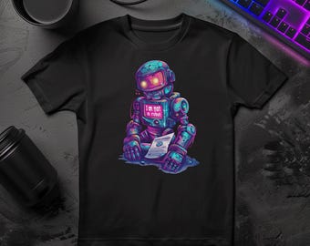 I Am Not A Robot Shirt, Funny CAPTCHA Tech Gift, Cyberpunk Robot Graphic Tee for Programmers, Software Engineers & AI Lovers