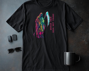 Error 404 Soul Not Found Shirt, Cyberpunk Grim Reaper Tee, Funny Programmer Gift, Gamer Techwear, Hacker Clothing, IT Humor Top, Edgy