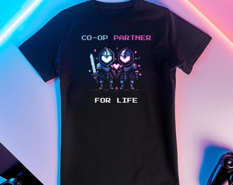 Co-Op Partner For Life Shirt, Gamer Couple Valentine Gift, Matching Boyfriend Girlfriend Tee, Retro Pixel Art RPG, Geeky Anniversary