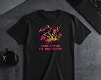 Debugging In Progress Shirt, Funny Programmer Monkey Tee, Developer Gift for Coders and Software Engineers