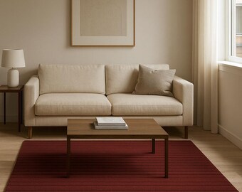 Tappeto moderno in lana a righe color marrone, annodato a mano – Tappeto minimalista per camera da letto, arredamento contemporaneo per la casa