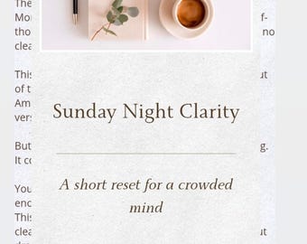 Sunday Night Clarity – A Weekly Reset for Overthinking & Mental Clutter (PDF)