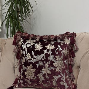 Burgunder Chenille Kissenbezug mit handgefertigten Quasten, luxuriöser Boho Kissenbezug